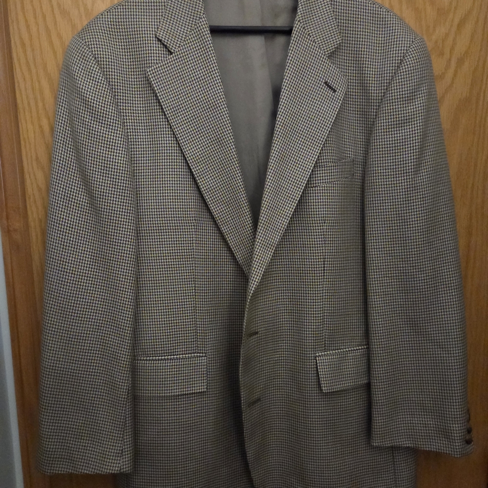 Chaps‎ Ralph Lauren Men's Tan Houndstooth Blazer Size 44 TALL